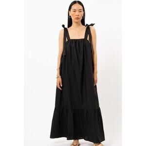 Frnch Paris Cylia Maxi Dress Medium? Minimalist Tiered Poplin Oversized Pockets